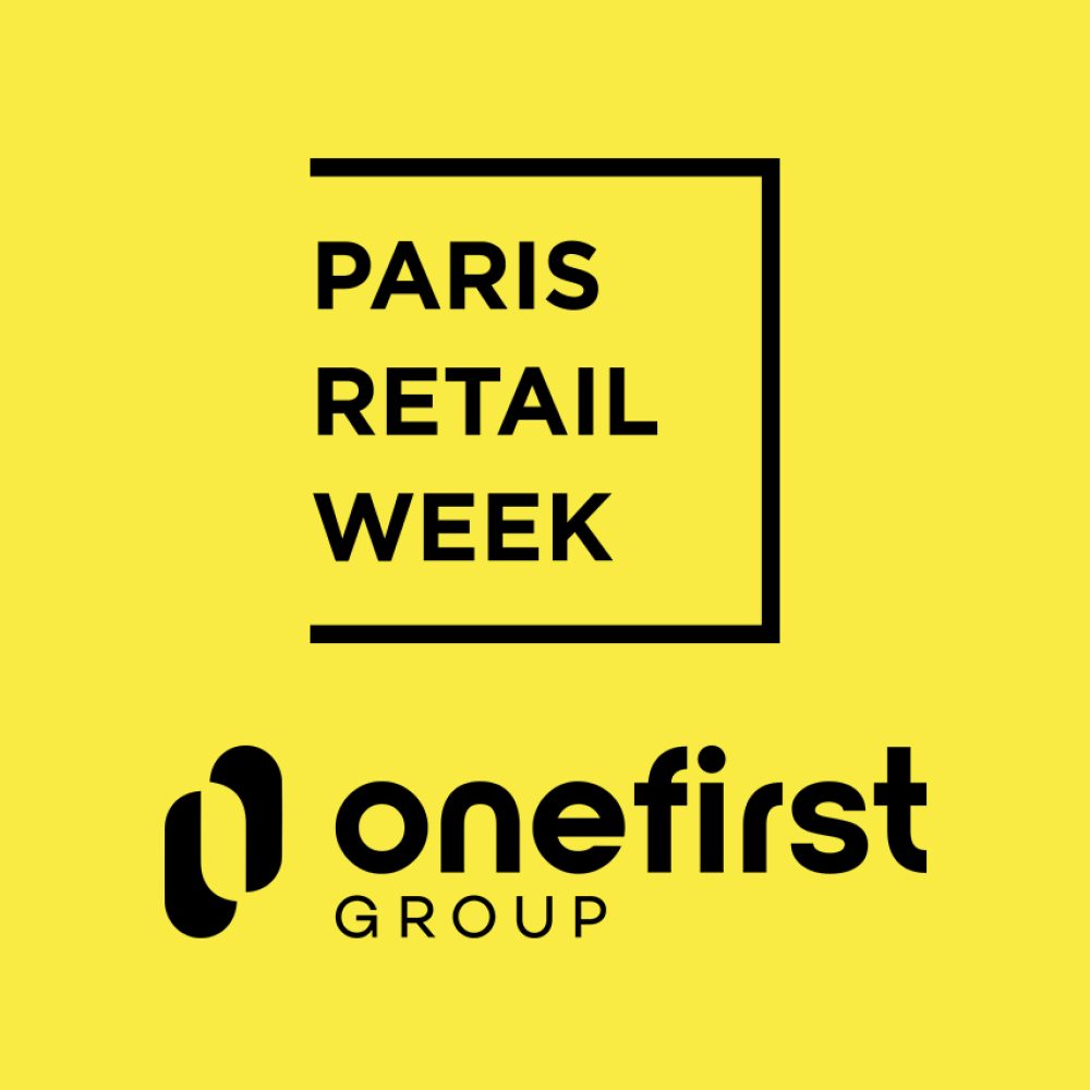 logo Paris Retail Week et logo Onefirst sur fond jaune